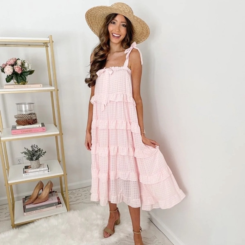 Pink Gingham Maxi Dress